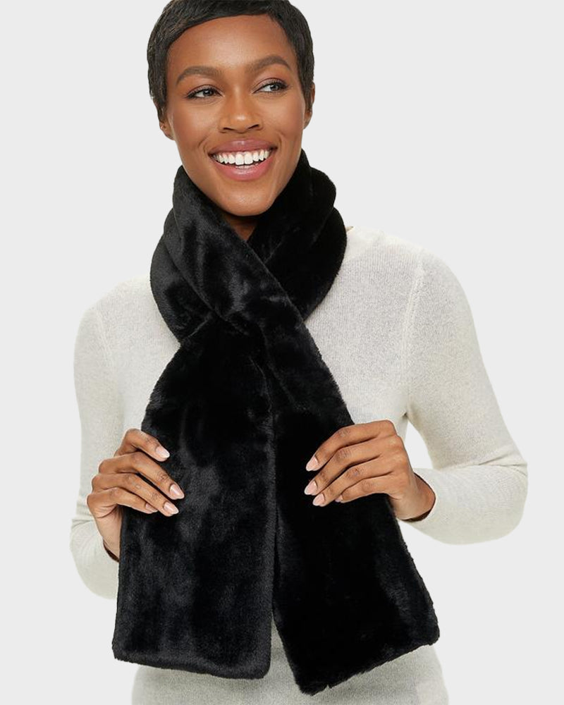 Faux Fur Pull-Through Scarf with Zipper Pocket