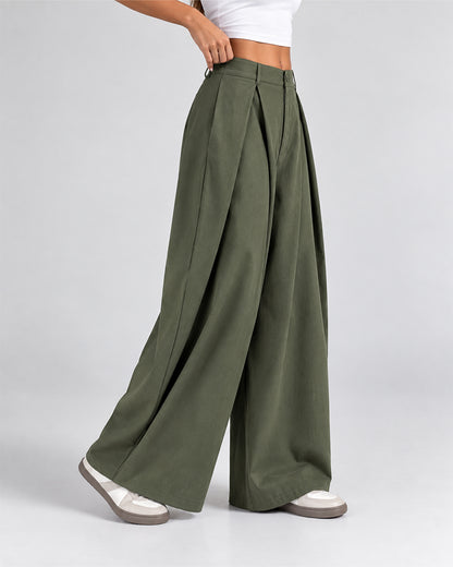 Women's Vintage Wide Leg Pants Elastic Waist Loose