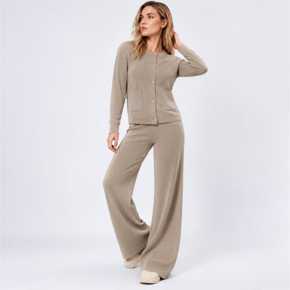 Women's Casual Knit Sweater Set Round Neck Wide Leg Pants