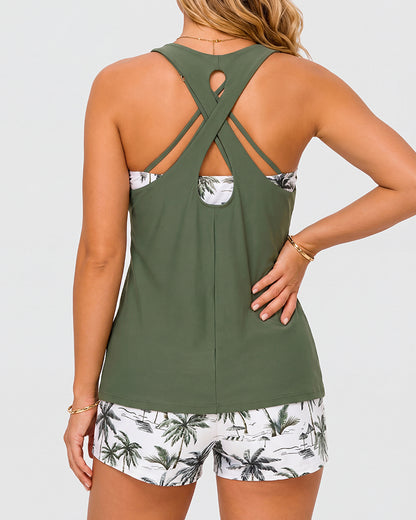 Women's Sporty Tankini Set with Shorts Pockets Athletic Bathing Suit 2026 Modest