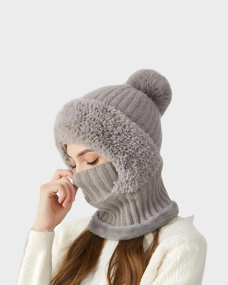 Thick Warm Knit Beanie with Pom Pom for Winter