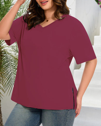Women's Plus Size Basic Sleeve V-Neck T-Shirts