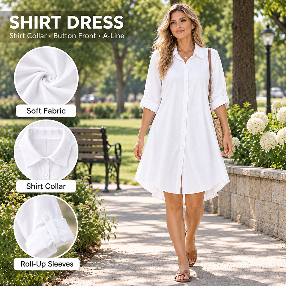 Plus Size Solid Long Sleeve Button Up Collared Blouse for Spring Fall