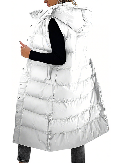 🔥 Women's Long Puffer Vest | Quilted Hood & Button Closure ❄️