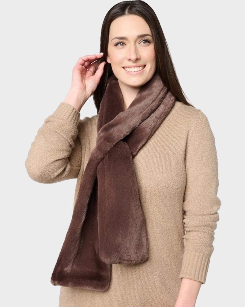 Faux Fur Pull-Through Scarf with Zipper Pocket