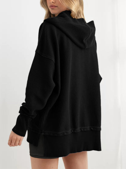 Women's Oversized Long Sleeve Button Up V Neck Hoodie