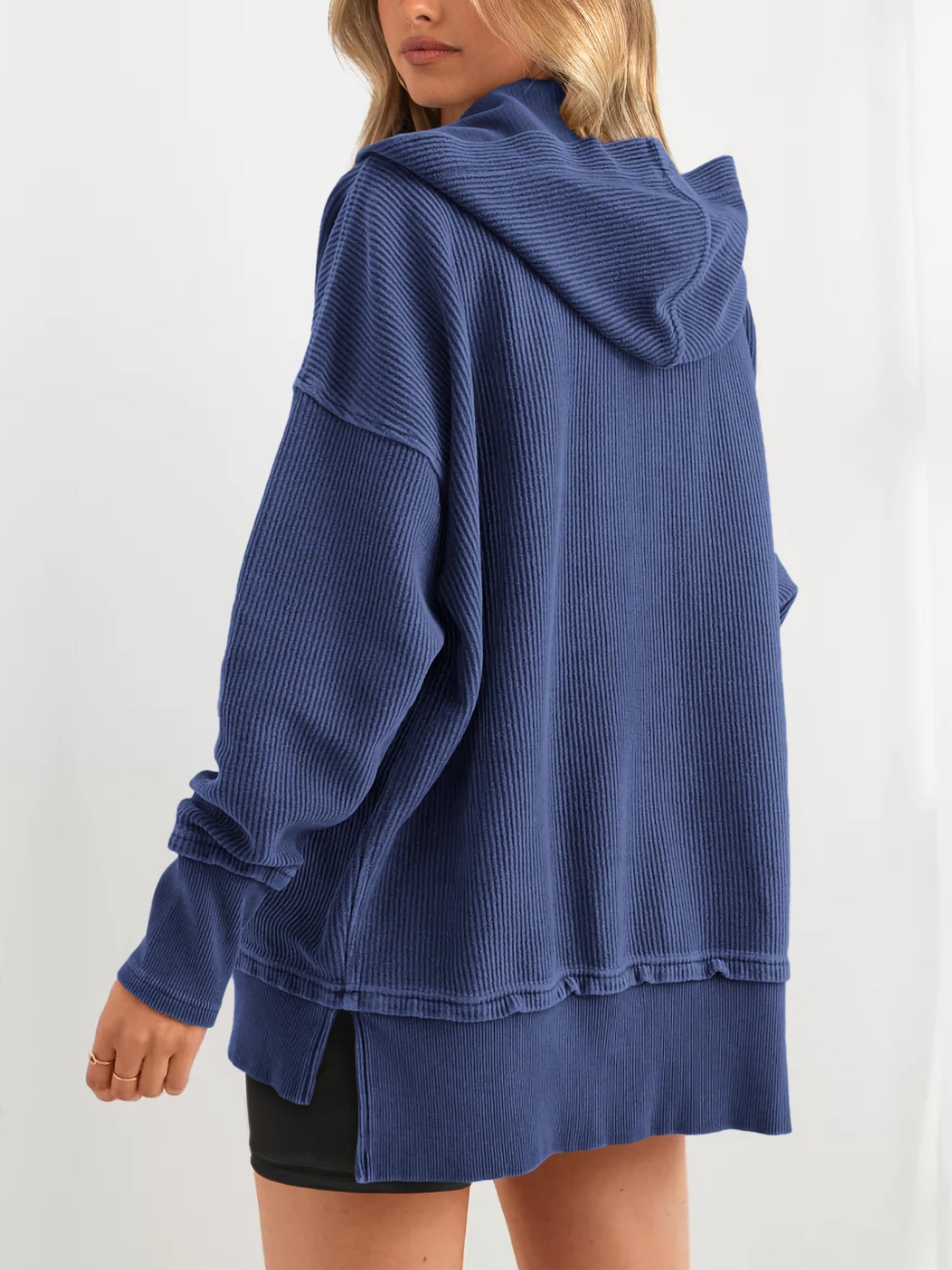 Women's Oversized Long Sleeve Button Up V Neck Hoodie