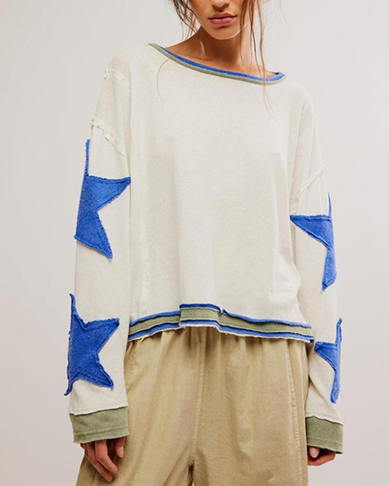 Fashionable Round Neck Hooded Thin Loose Star Hoodie