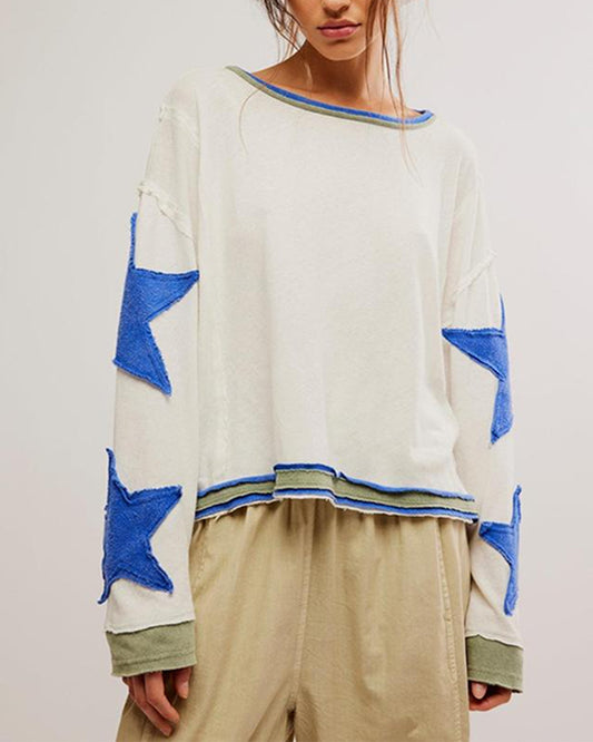 Fashionable Round Neck Hooded Thin Loose Star Hoodie