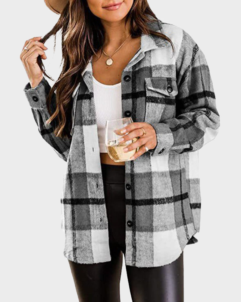 Casual Plaid Flannel Shirt Jacket