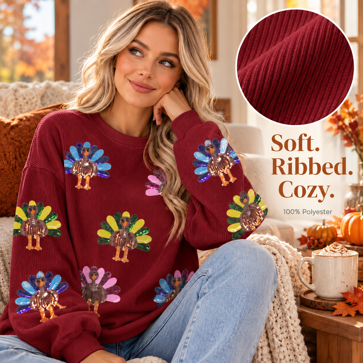 ✨Thanksgiving Sequin Turkey Sweatshirt | Family Holiday Outfit