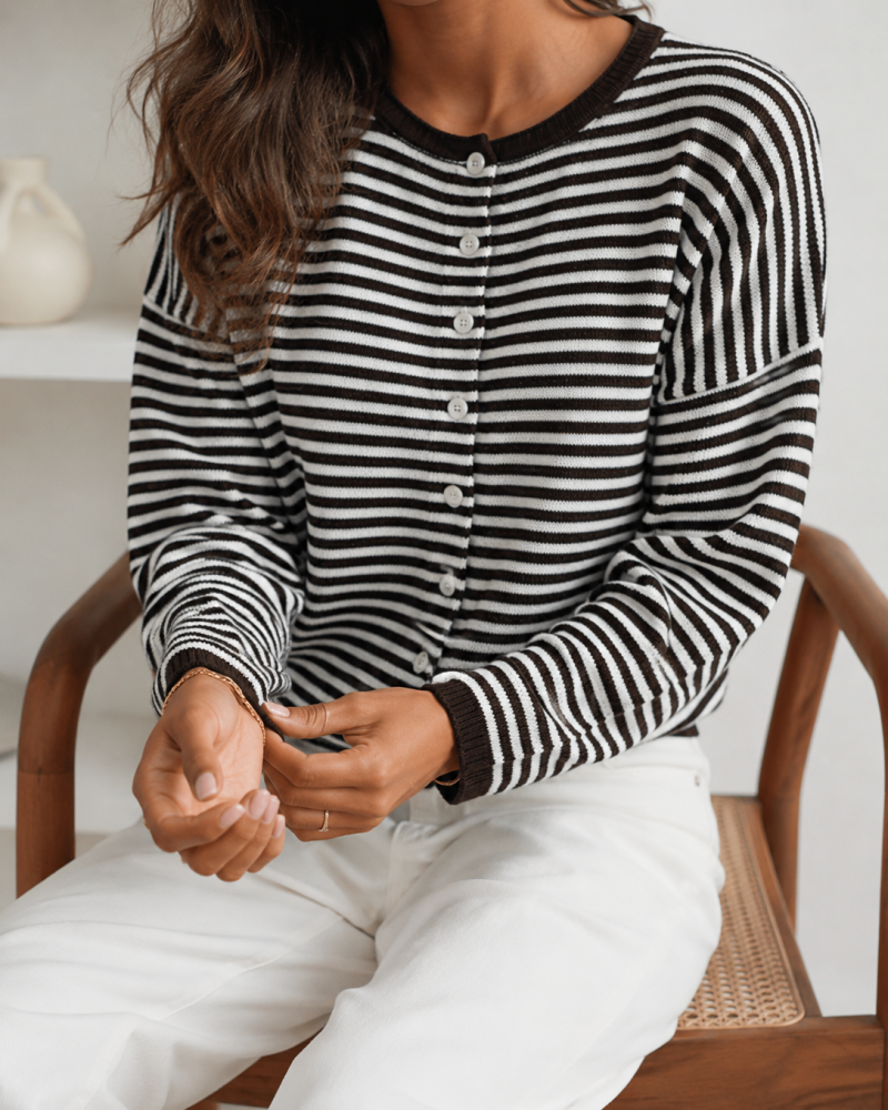 Women's Striped Cardigan Knit Long Sleeve Casual Fall Winter