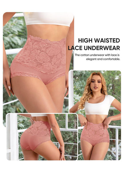 Comfy Everyday High-Waist Panties with Lace Trim, 5-Pack