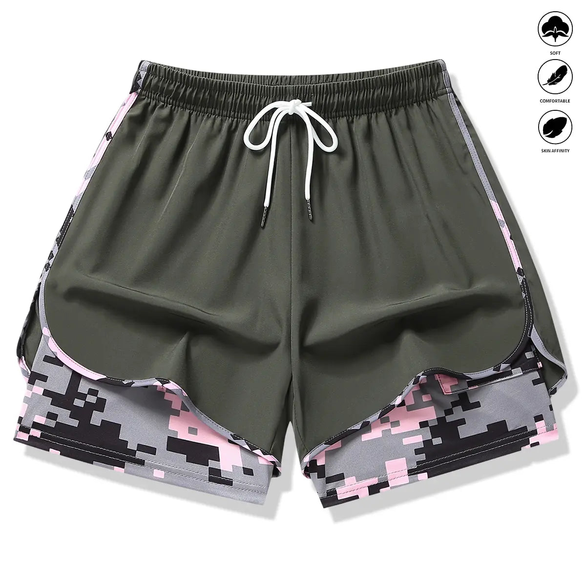 Womens Athletic Shorts with Built In Liner and Drawstring Waist