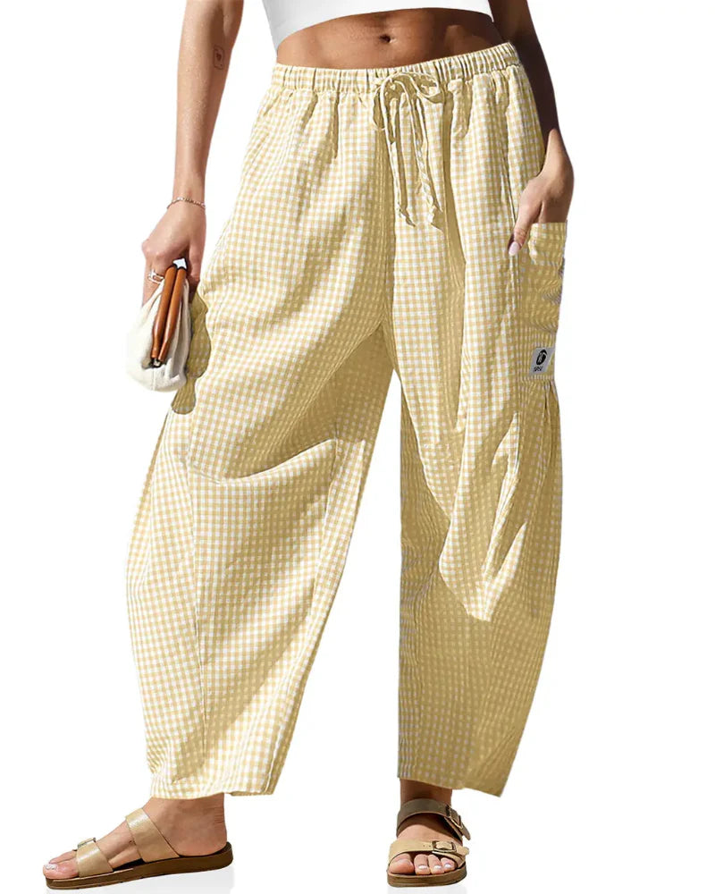 Women’s Loose Plaid Wide Leg Pants with Pockets