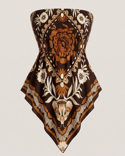 Boho Plus Size Ethnic Print Tube Top Asym Hem