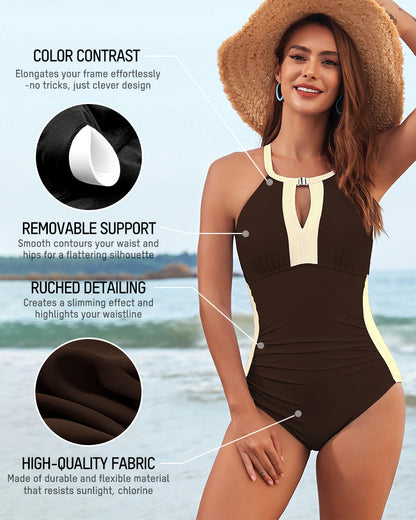 Full Coverage Retro Color Block Swimwear