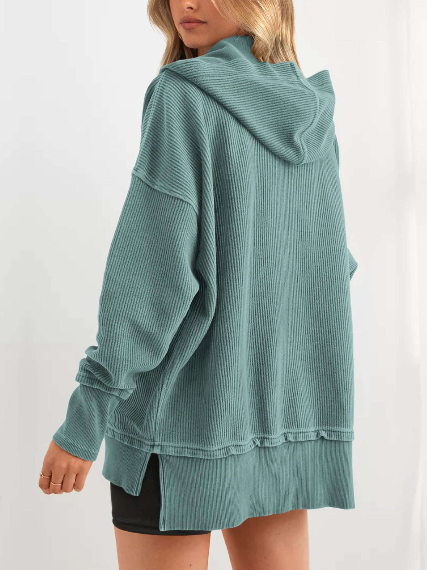 Women's Oversized Long Sleeve Button Up V Neck Hoodie