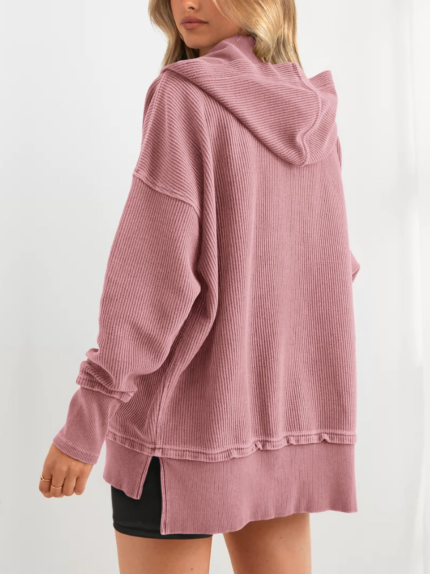 Women's Oversized Long Sleeve Button Up V Neck Hoodie
