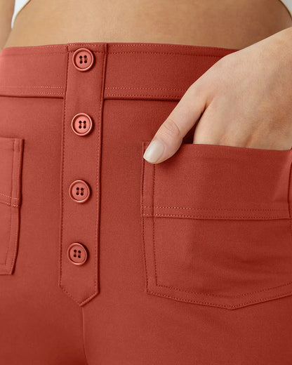 High-Waist Button Front Straight-Leg Pants