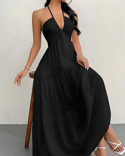 Minimalist Sleeveless Open-Back Halter Maxi Dress