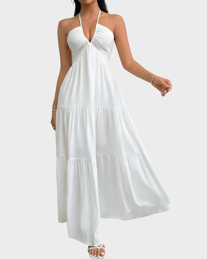 Minimalist Sleeveless Open-Back Halter Maxi Dress