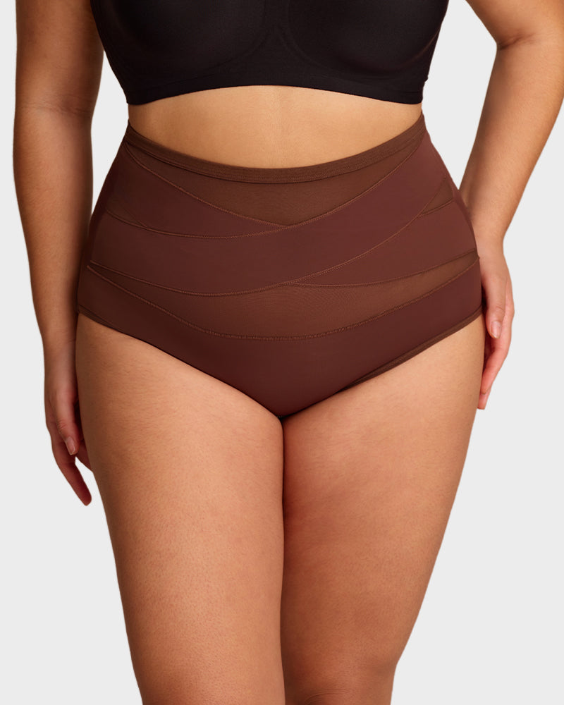 Plus-Size High-Waist Cross Tummy Control Panties (5 Pack)