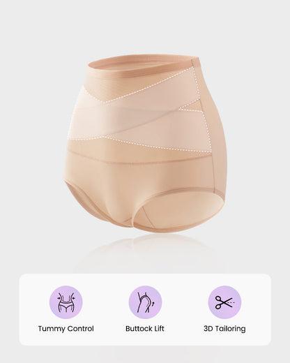 Plus-Size High-Waist Cross Tummy Control Panties (5 Pack)