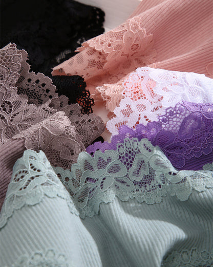 Ribbed Cotton Lace Mid-Rise Panty(9 pack）