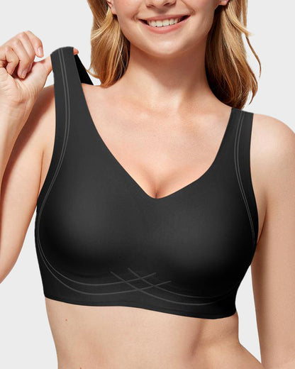 Seamless Full Coverage Wireless Push-Up Bra with Wide Straps