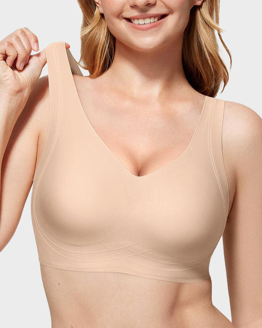 Seamless Full Coverage Wireless Push-Up Bra with Wide Straps
