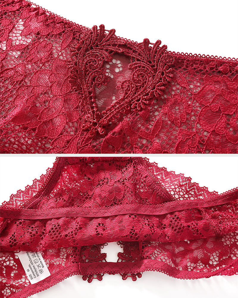 Floral Lace Cut-Out Thong Panties