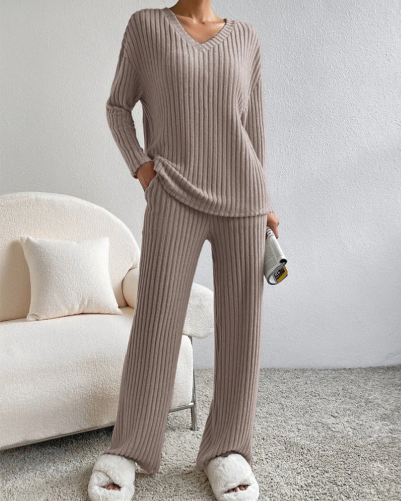 Soft V-Neck Two-Piece Lounge Set