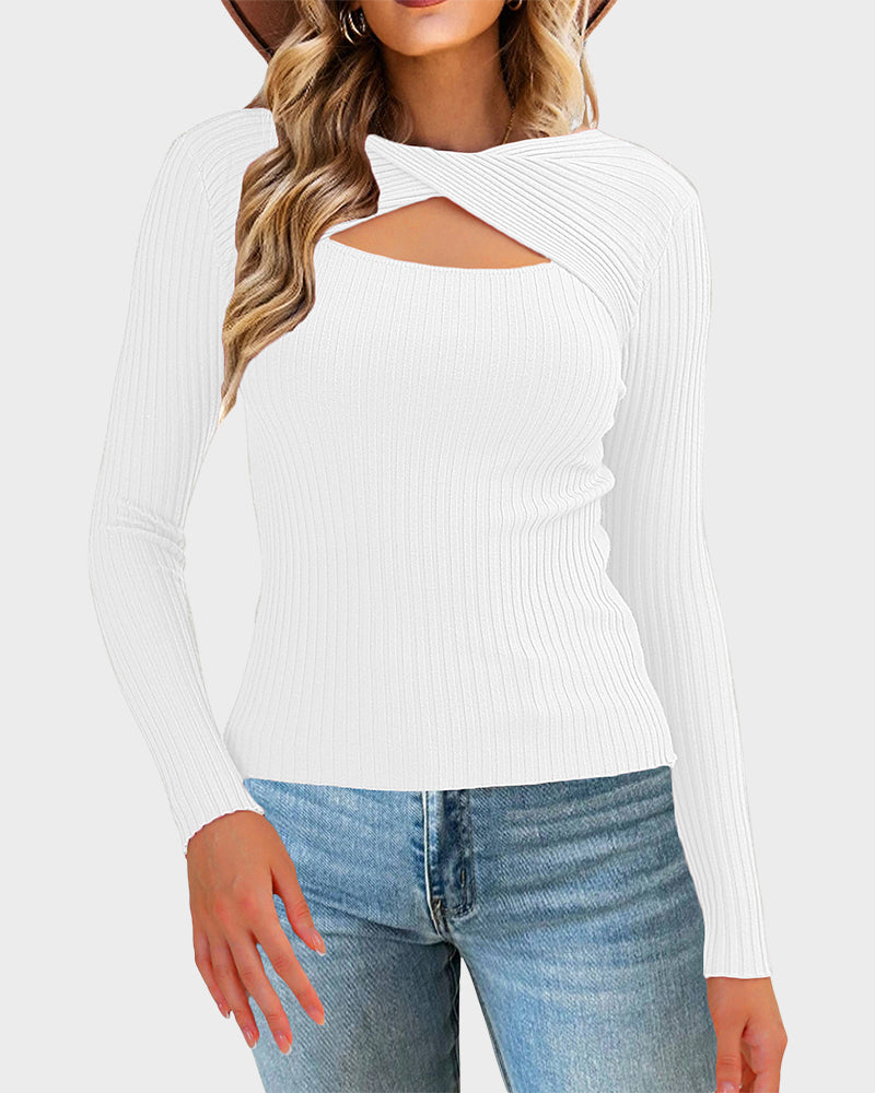 Twist Front Cutout Knit Sweater
