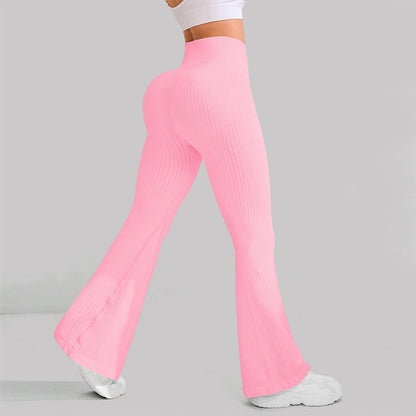 High Waisted Threaded Horn Yoga Pants, Hip Lifting Fitness Pants