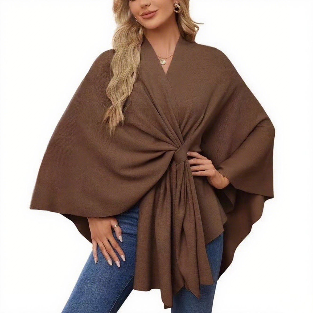 Elegant Shawl Wraps Soft Open Front Poncho Sweater