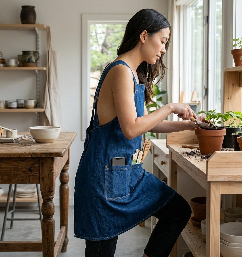 Ergonomic Cross-Back Denim Apron
