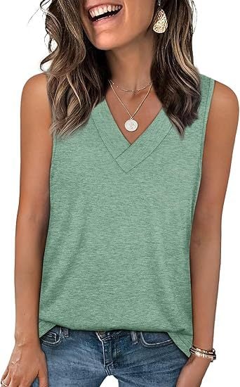 Women's Sleeveless V-Neck Slimming Loose Fit Casual Tank Top T-Shirt