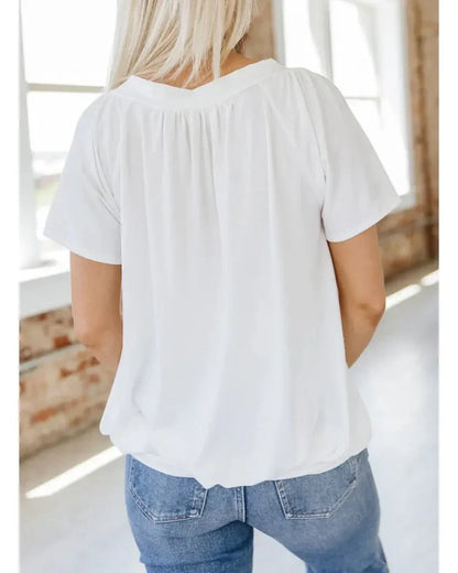 Women's Casual Summer V Neck Short Sleeve T Shirt Loose Fit Comfort Shirred Top