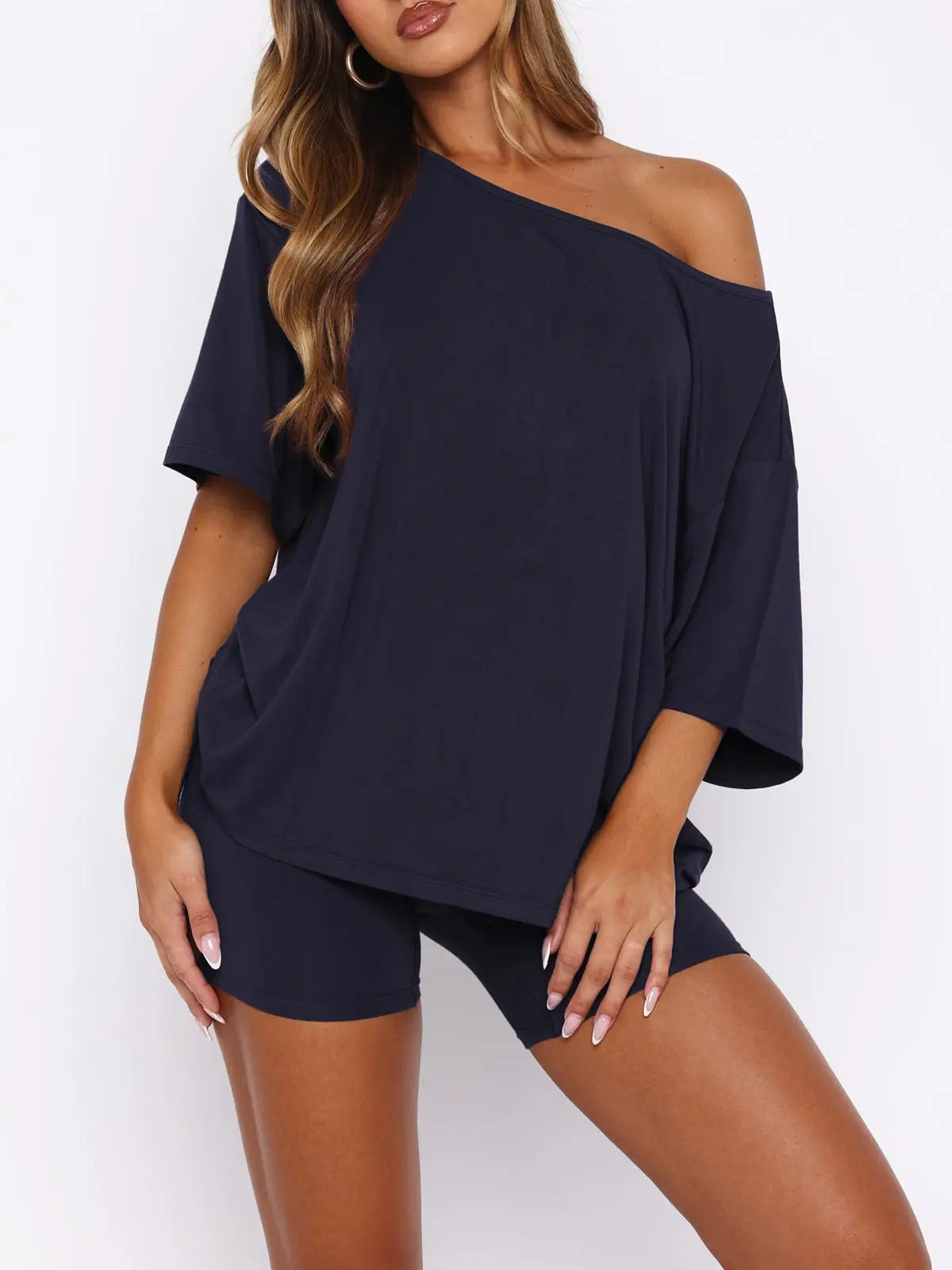 Off Shoulder Top and Fitted Shorts Lounge Set