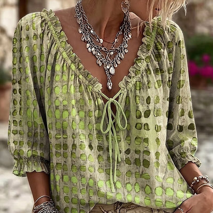Polka Dot Lace Up Blouse