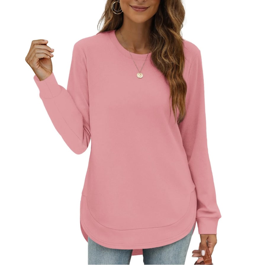 Women's Sweatshirt Crewneck Curved Hem