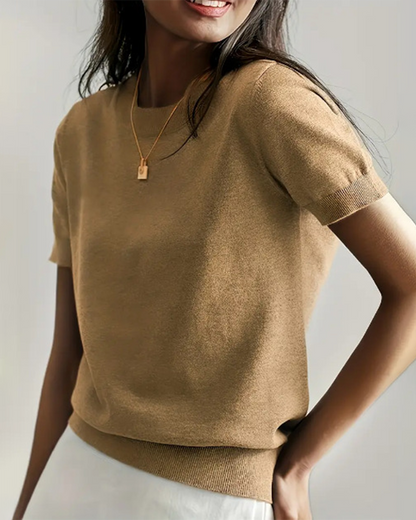 Women's Solid Color Crew Neck Short Sleeve Sweater