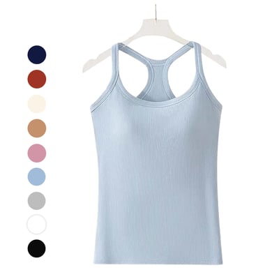 Built-in Bra Ribbed Solid Tank Top