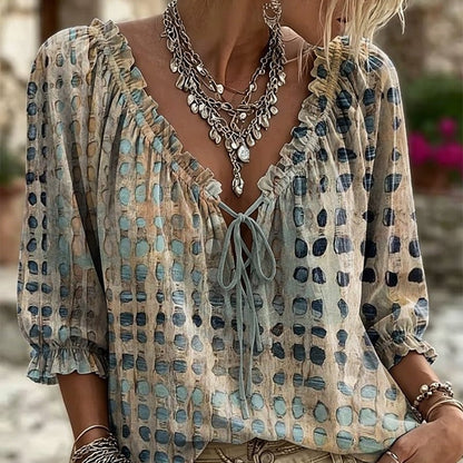 Polka Dot Lace Up Blouse