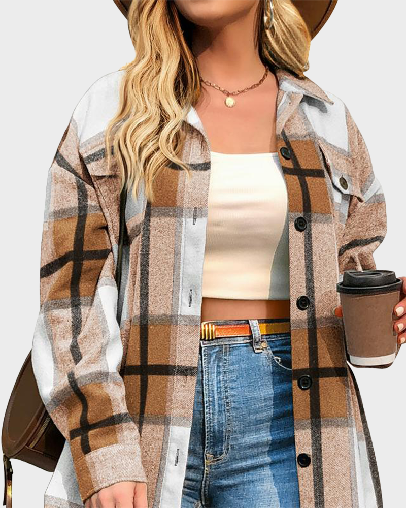 Casual Plaid Flannel Shirt Jacket