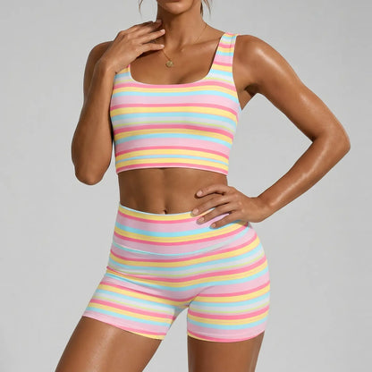 Women’s Rainbow Stripe 2 Piece Workout Set