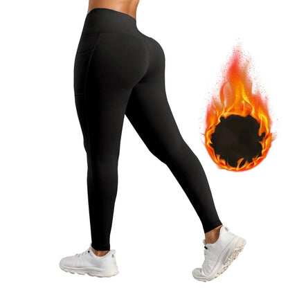 High Waisted Warm Wool Lined Tight Pants With Pockets