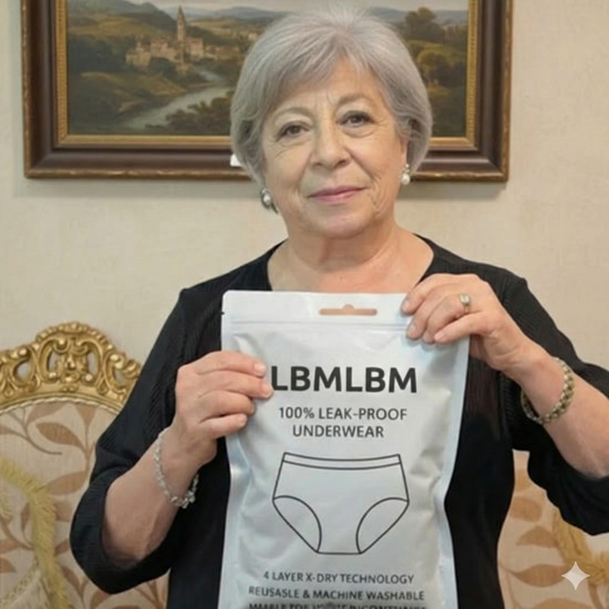 Sarah holding Curvevera leak-proof underwear packaging