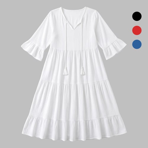 Flared Half Sleeve Tie Waist Dress